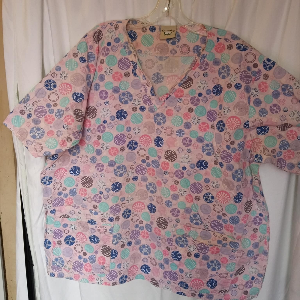 Cottonality Plus Spring Pastel Easter Scrub Top Shirt 3X 3XL Xxxl Nurse Vet Tech